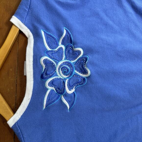 BOB MACKIE Wearable Art Blue Embroidered Cardigan Sweater Cutout Floral Granny S - Picture 10 of 16